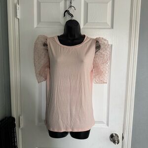 NWT Francesca's Collections Blue Rain Light Pink Sheer Puff Sleeve Blouse - L
